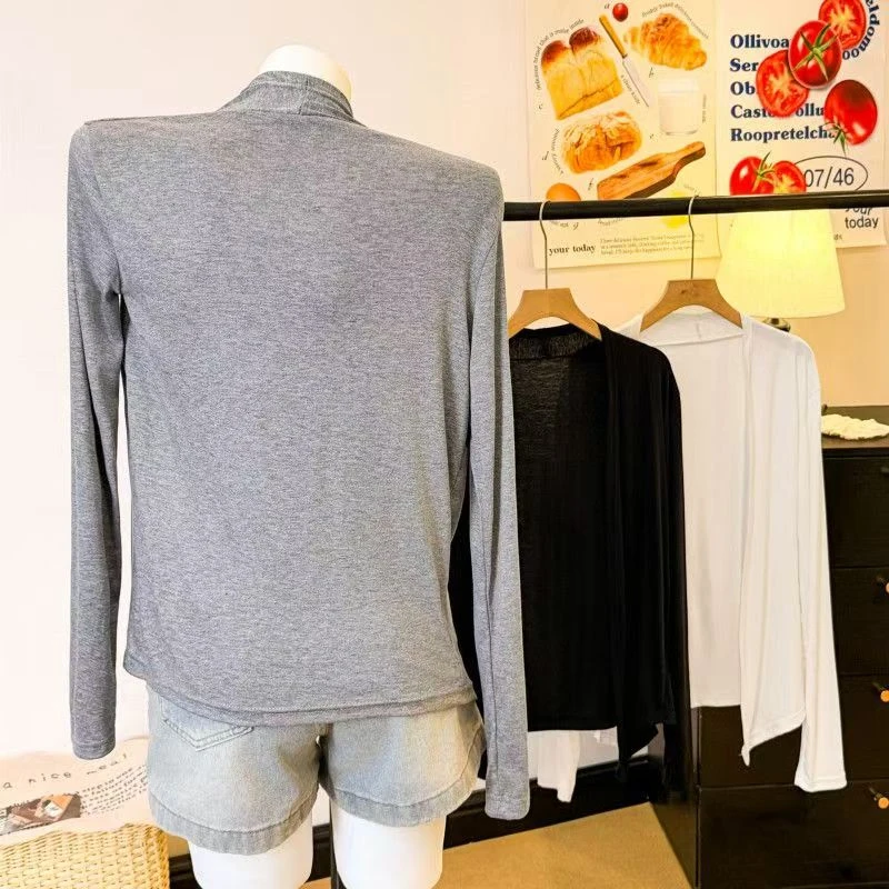 Cardigan For Women Gray Top Y2k Summer Autumn Women's Clothing Long Sleeve Women's Shirt Coat Cape Short Cardigan