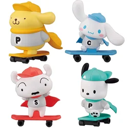 4Pcs/Set Pom Pom Purin Cinnamoroll Pochacco Skateboard Series Anime Figure Dolls Toys Cartoon PomPomPurin Action Toys Gifts