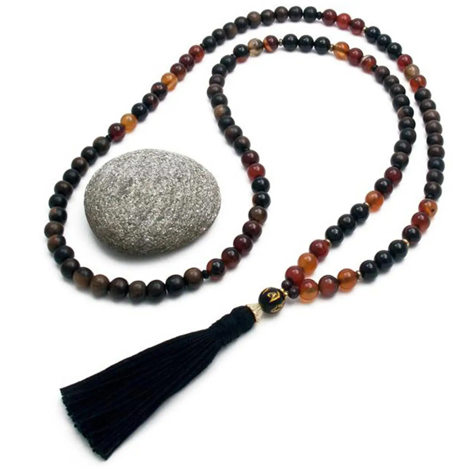 

8mm Tiger Eye Onyx Agate 108 Beads Tassel Necklace Stones Yoga Mala Cuff Japa Wear Sacred Artisan Men Prayer