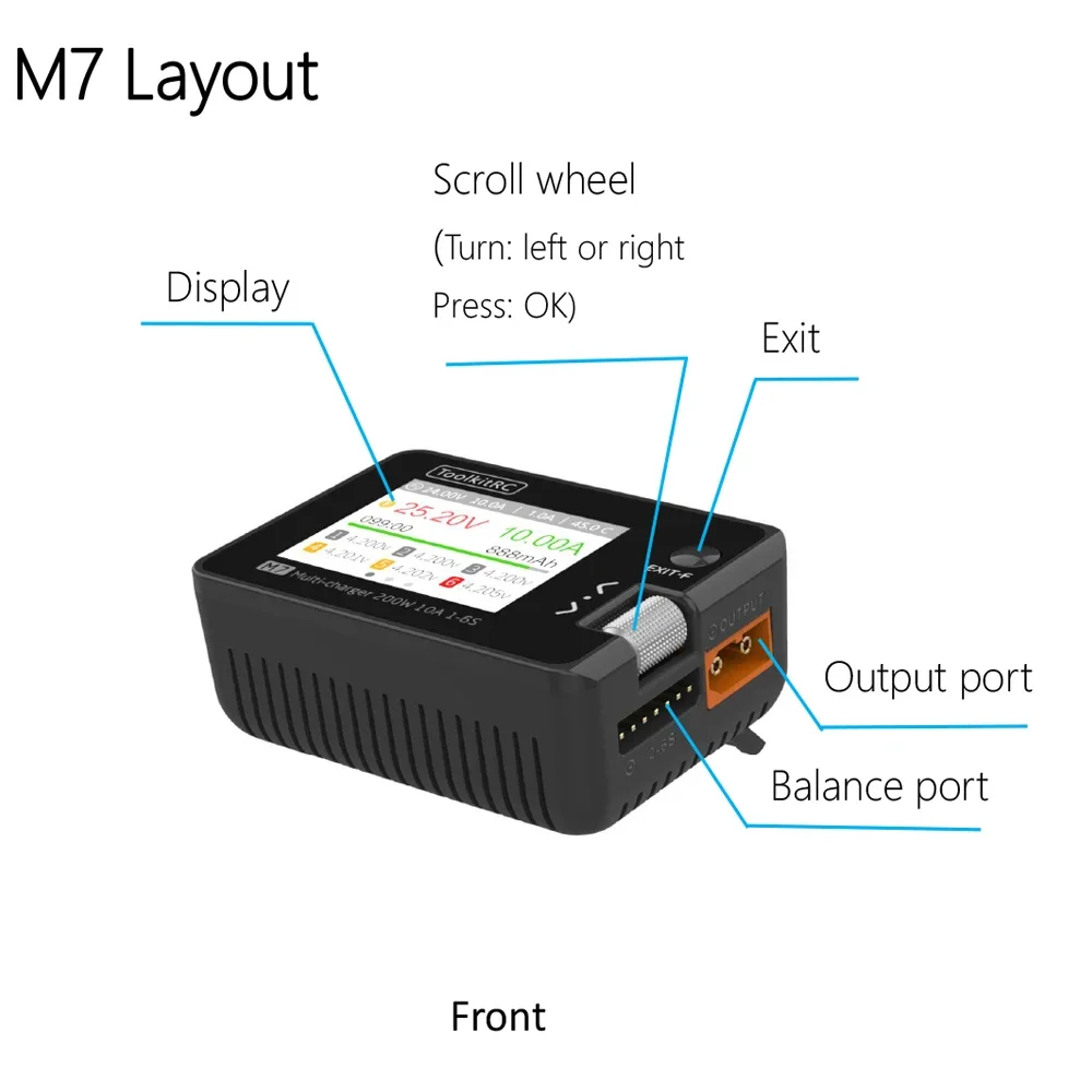ToolkitRC M7 200W 10A Ładowarka DC Balansująca Rozładowarka Zasilacz do Akumulatorów Lipo 1-6S z Kontrolą Napięcia Serwo Test ESC Odbiornik