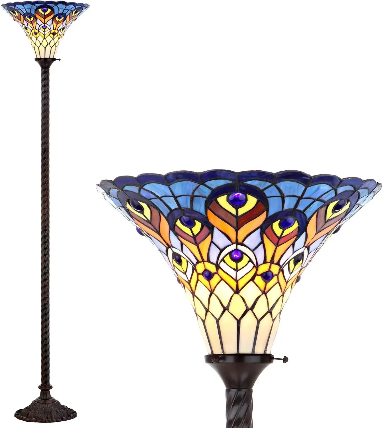 JONATHAN Y JYL8006A Lámpara de pie LED estilo Tiffany Peacock de 70 pulgadas, Tiffany, tradicional, estilo Art Nouveau, oficina, dormitorio