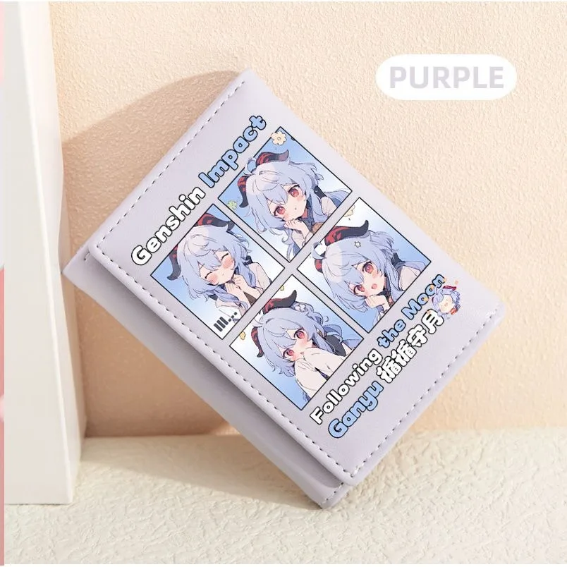 

Chibi Genshin Impact Vegan Leather Anime Wallet for Student Boy Girl Tri-Fold RFID Blocking Mini Purse Short Money Clip Cute
