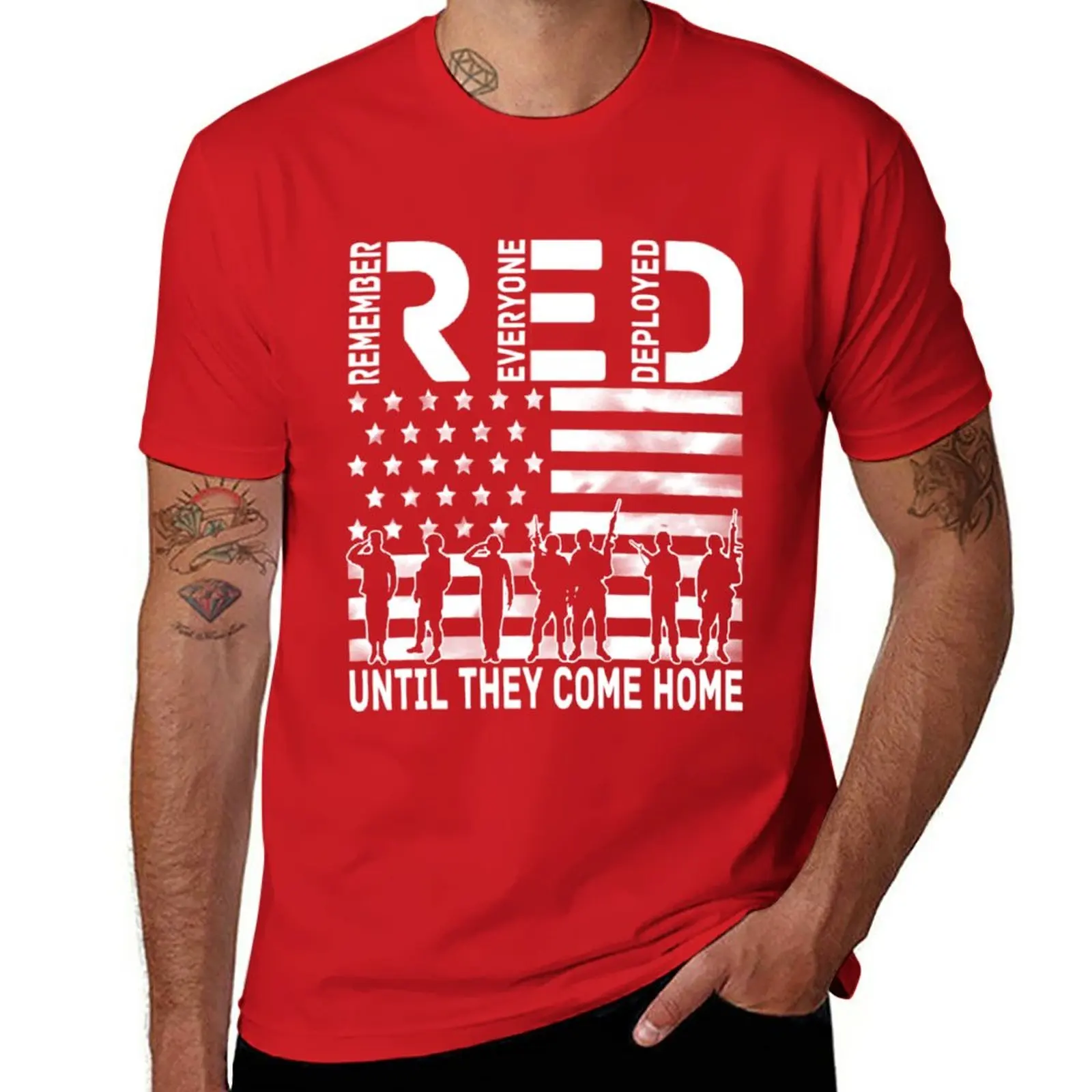 

New RED Friday Remember Everyone Deployed US Flag Army Vintage T-Shirt plain t-shirt Anime t-shirt mens vintage t shirts