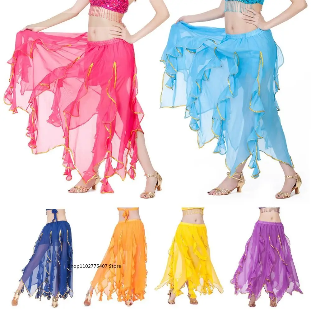 Sparkling Belly Dancing Skirt Women Chiffon Spanish Skirt Shiny Tassels Long Dancing Skirt Show Costumes Belly Dance Accessories