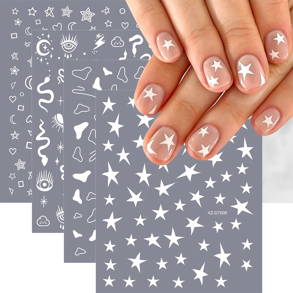 12개입 화이트 리본 하트 네일 아트 스티커 10X8cm 셀프 접착 리본타이 러브 하트 네일 데칼 프렌치 팁 매니큐어 슬라이더 스티커