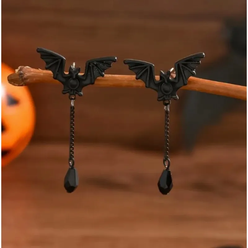 أقراط قلادة على شكل خفاش داكن على الطراز القوطي الأوروبي والأمريكي، شخصية مبالغ فيها، إكسسوارات الهالوين المتخصصة