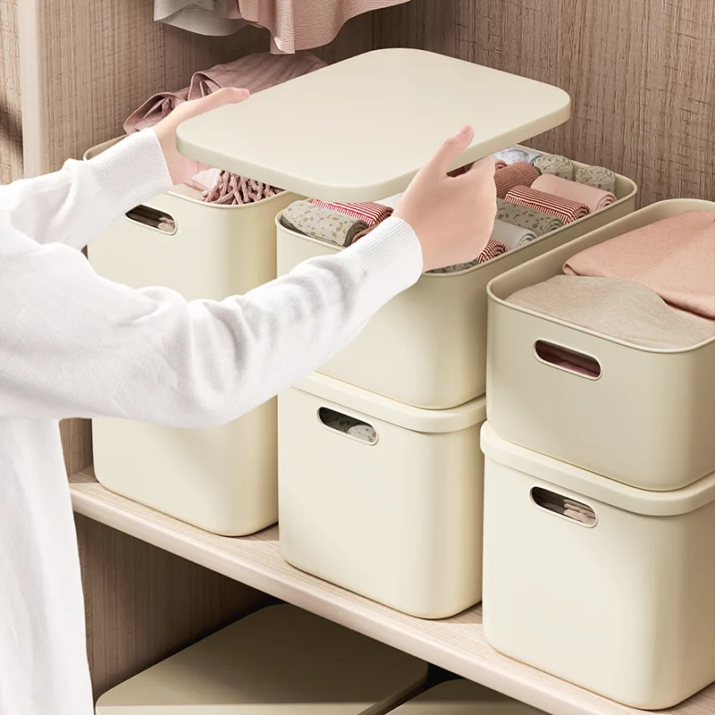 

Органайзер для мелочей, настольная корзина для мелочей, игрушки, закуски, одежда, бытовая пластиковая корзина для хранения с крышкой, бытовой ящик для хранения