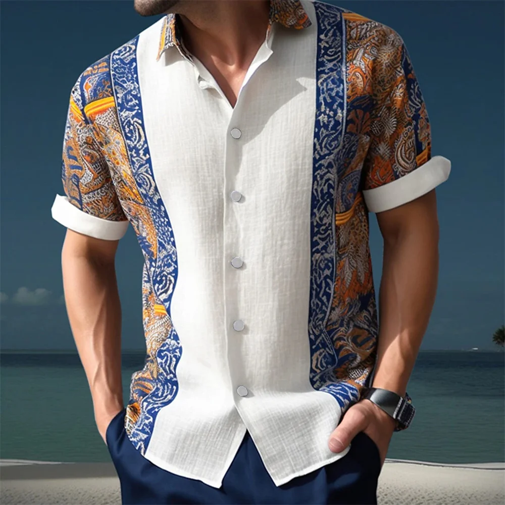 Camicie stampate Casual da uomo hawaiane estive 2024 Street Fashion maniche corte bottone con colletto ribaltabile abbigliamento in tessuto