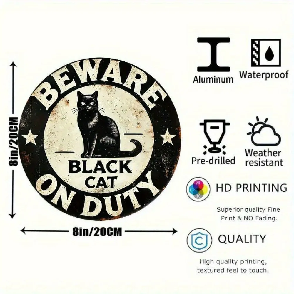 Vintage Black Cat Aluminum Wall Art - Round 