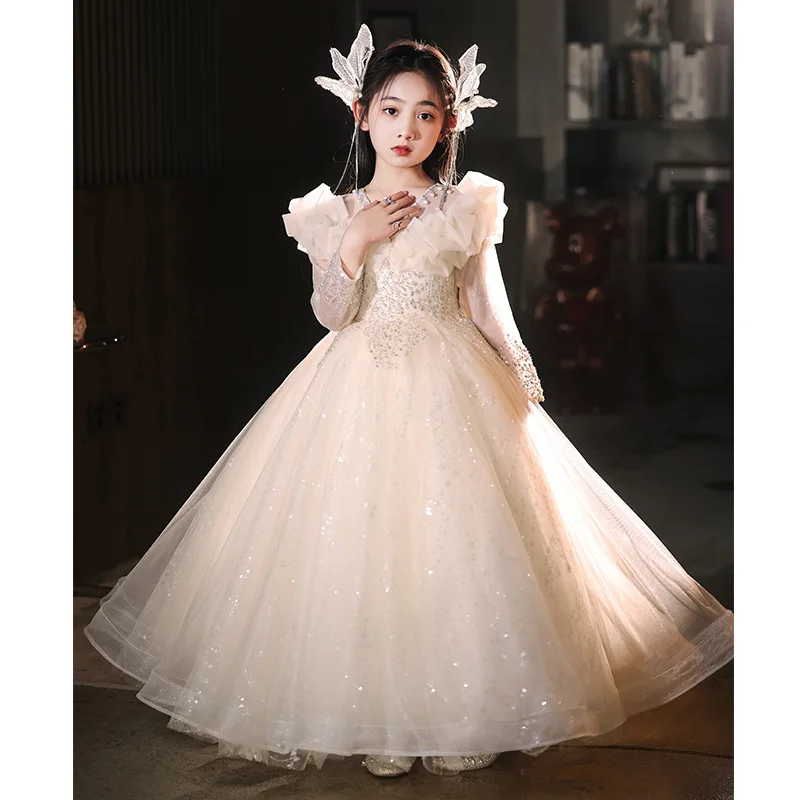 

Girls' Dress2025New High-End Children's Birthday Puffy Tulle Little Girl Host Wedding Piano Performance Dress