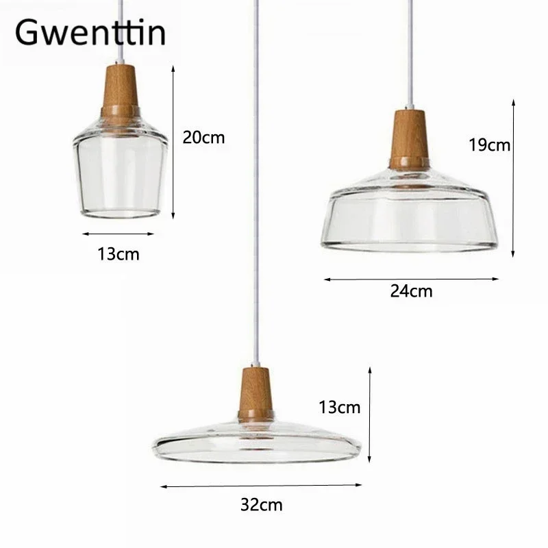 Modern Wood Pendant Lights Glass Loft Industrial Decor Nordic Hanging Lamp Luminaire for Dinning Living Room Lighting Fixtures