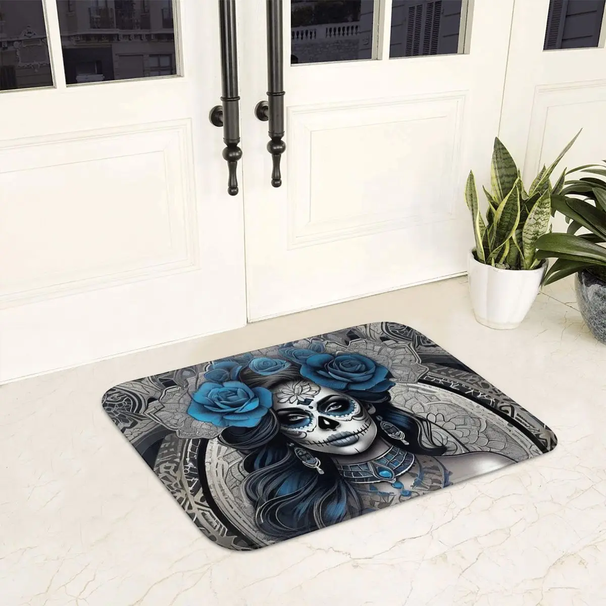 Dead Gothic Skull Face Rose Woman Anti-slip Doormat Floor Mat Cushion Carpet Rug for Kitchen Entrance Home Bedroom Footpad Mats