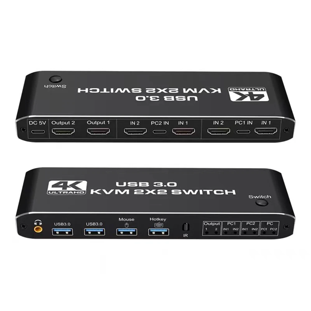 2x2 KVM Switch 4K 60Hz Dual Monitor KVM Extended Display USB KVM Switcher 2 in 2 out for 2 Computers Share 2 Monitors