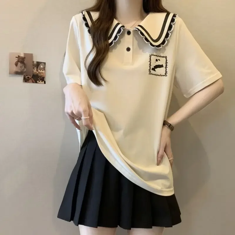 ฤดูร้อนชุดโปโลคอ T เสื้อผู้หญิงน่ารักผู้หญิง TShirt เสื้อยืดแขนสั้นผู้หญิงเสื้อผ้าเกาหลียอดนิยมเสื้อผ้า TEE