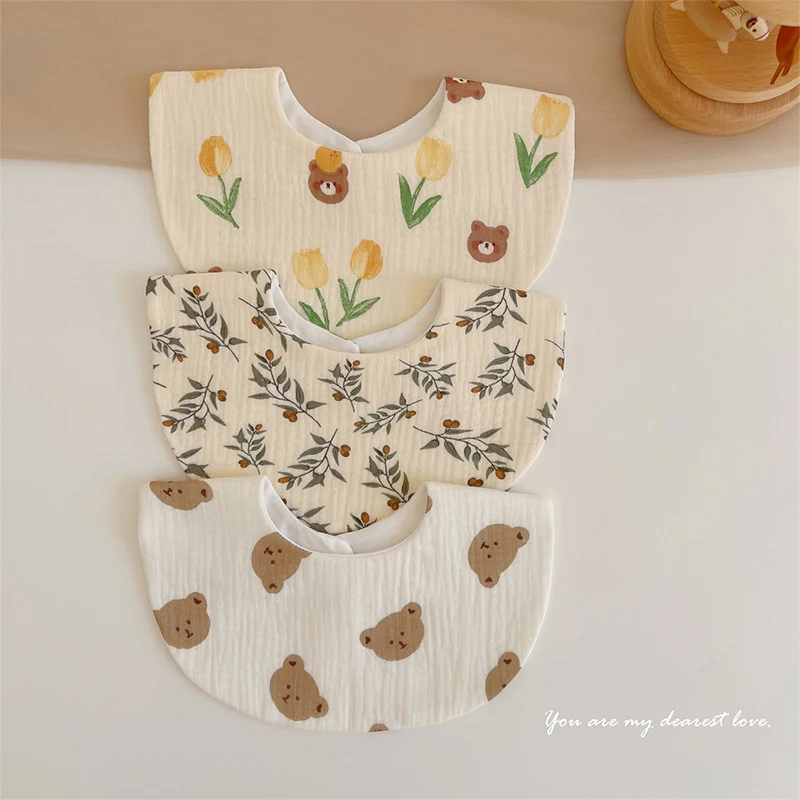 Cartoon Print Baby Bibs Gauze Cotton Newborn Saliva Towel 0-3Year Toddler Burp Cloth Soft Neckerchief Kids Feeding Accessories