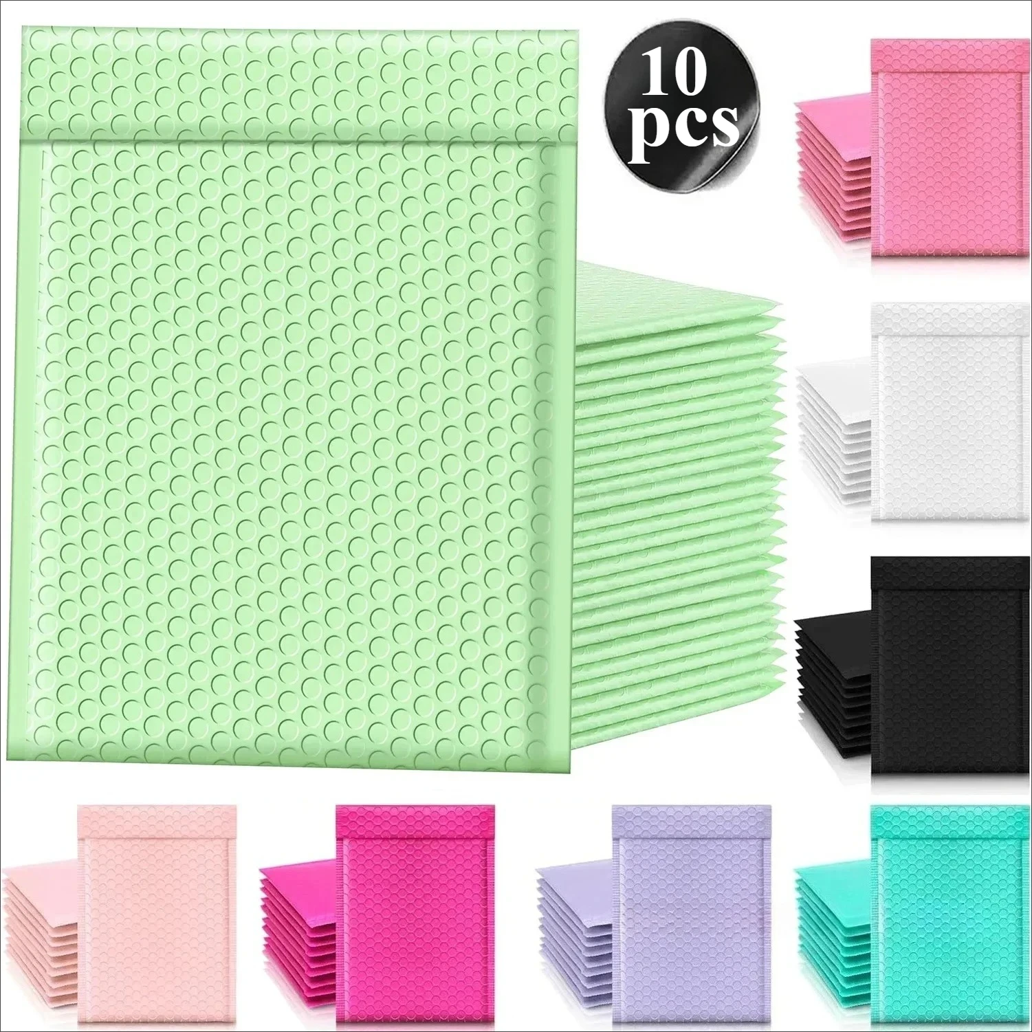10Pcs Multi-Color Self Seal Bubble Mailer Bags, 5 Sizes Padded Bubble Envelopes, Shockproof Shipping Packaging Bags