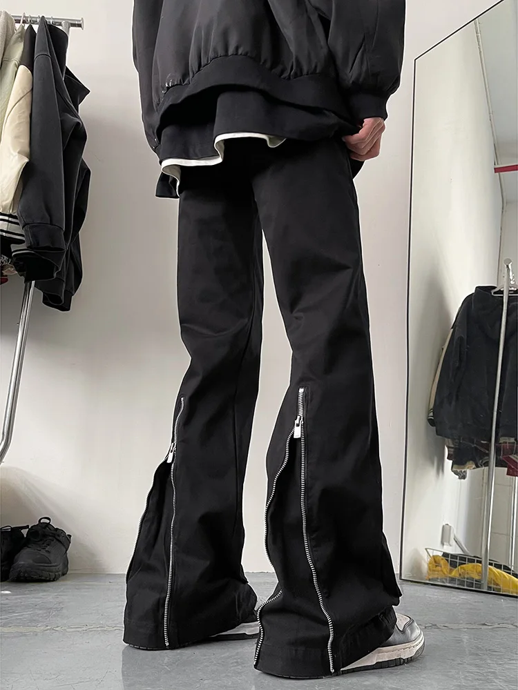 

Cool Men's Zipper Denim Jeans Oversize Straight Leg Bell Bot Casual Long Trousers Low Waist American Sle Teenager Faion