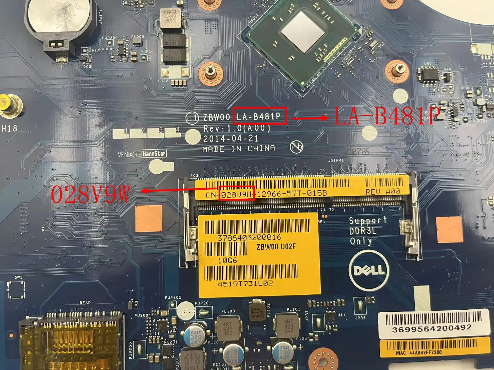 Placa-mãe para dell inspiron 15r, 3531, la-481p, ddr3l, 028v9w0, 0y3xh, teste 100%