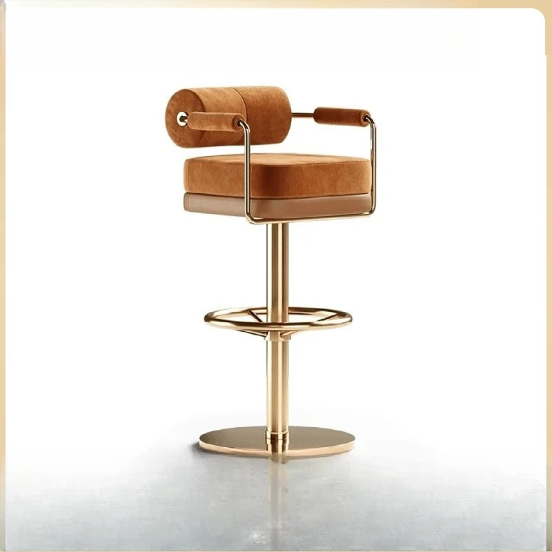 Solid wood high stool Italian cafe bar high foot rotating stool jewelry counter stainless steel bar chair high backrest