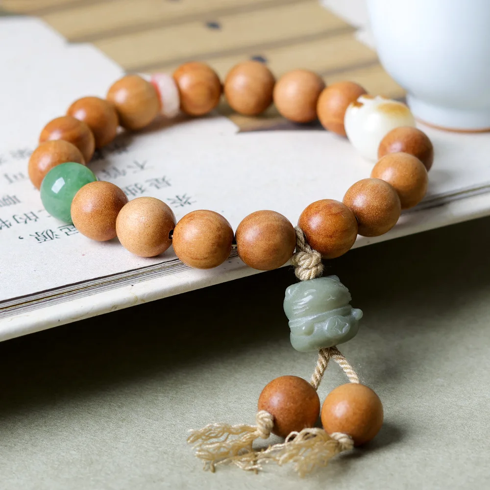 Laoshan Sandalwood Bracelet Original High Oil and High Density Bodhi Root Fortune Cat Duo Bao Chinese Hand String