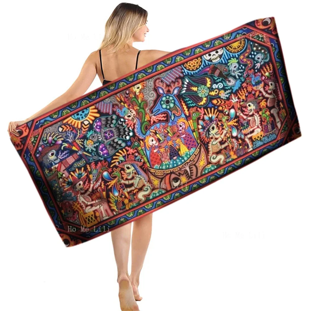 Wixarika Symbology Yarn Paintings Traditional Offerings And Ceremonies Mexico Huichol Art Quick Drying Towel