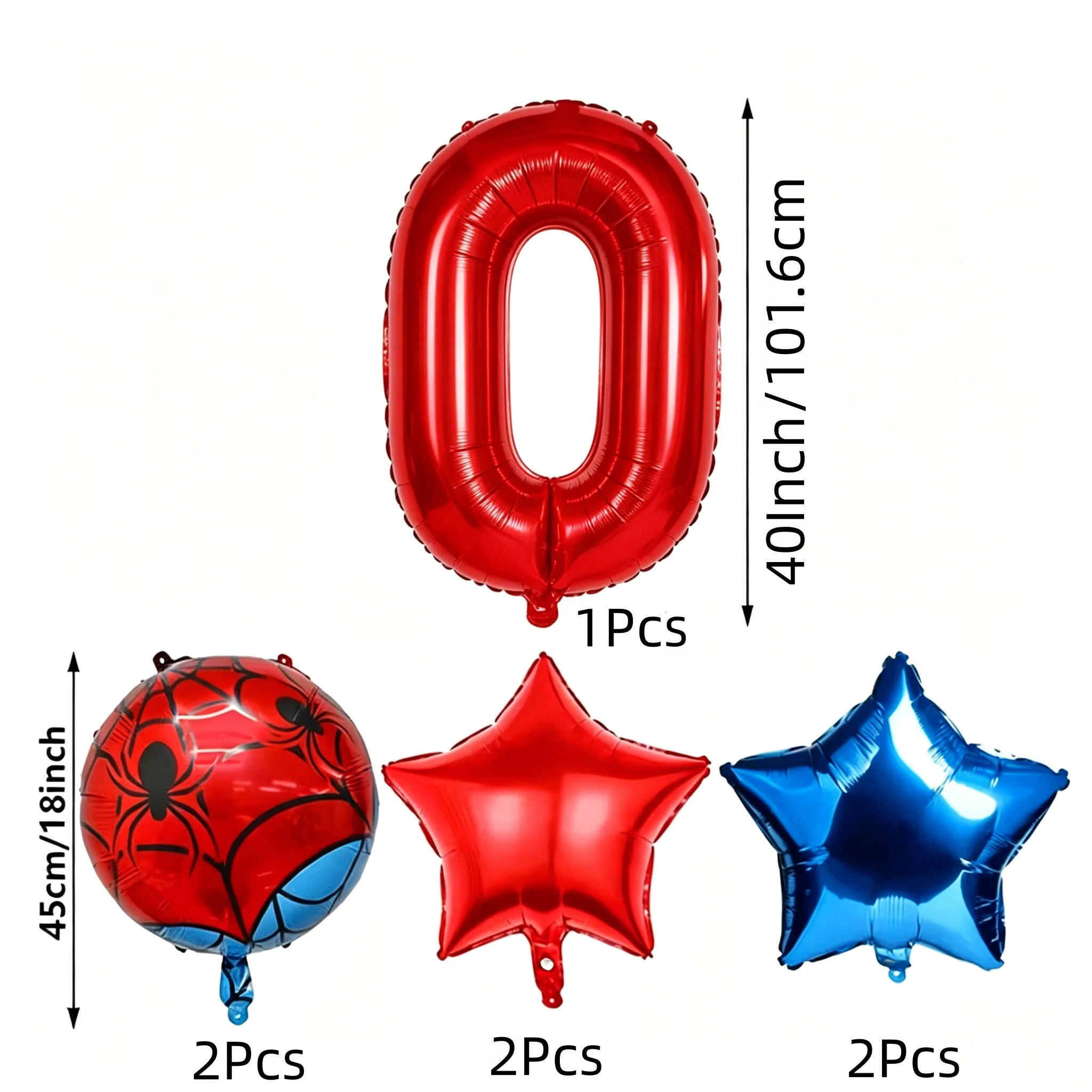 7-teiliges Rot-Blaues Spinnen-Folienballon-Set 40 Zoll Rote Zahlen Stern Spinnenballon Jungen Geburtstagsparty Valentinstag Dekorationen
