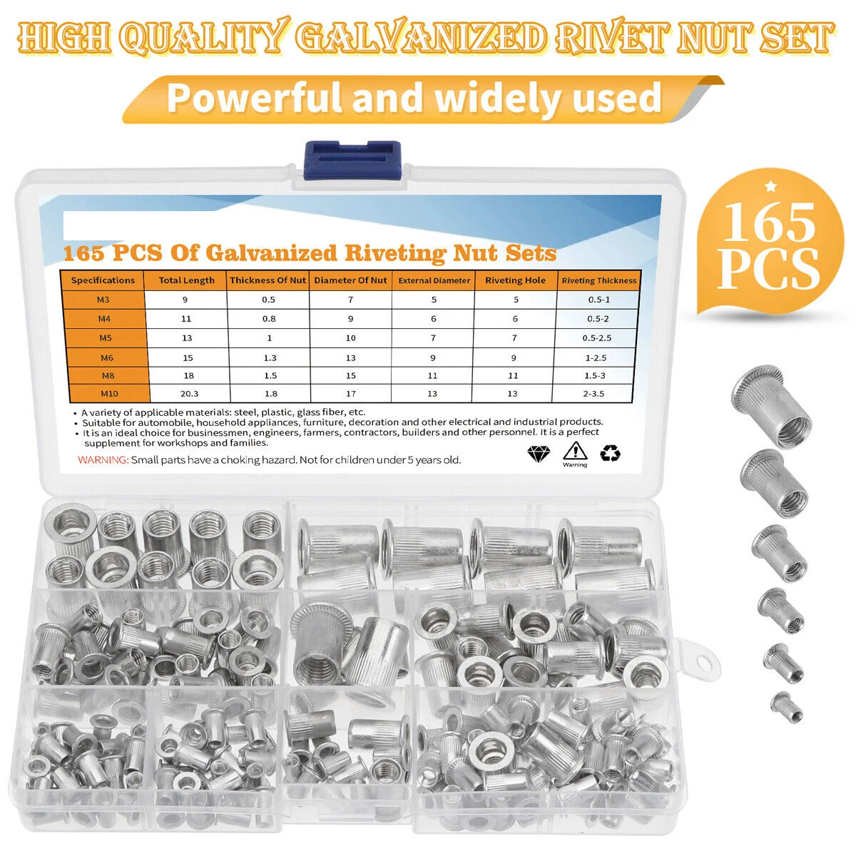 165 قطعة الخيوط جوزة برْشام مجموعة متنوعة الألومنيوم ريفنوت إدراج Nutsert شقة رئيس M3 M4 M5 M6 M8 M10 الخيوط برشام