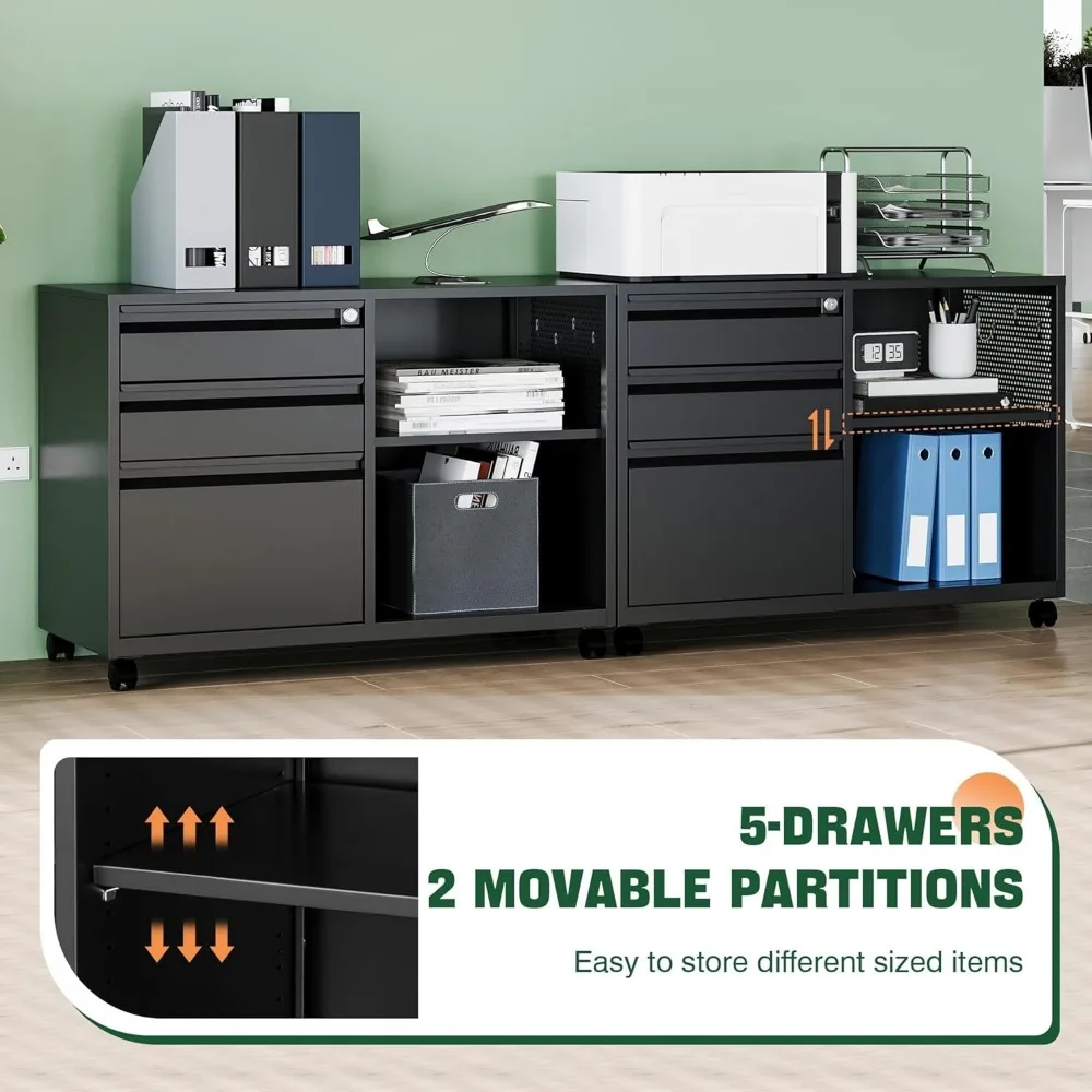 Mobile 3 Drawer File Cabinet with Lock-Metal Lateral Rolling Printer Stand Filing Cabinets for Home Office-Storage A4/F4/Letter