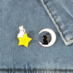 2 Pcs Cute Rabbit Brooch Fashionable Little Stars Moon Space Elements Couple Badges Enamel Pin Backpack Clothing Accessories