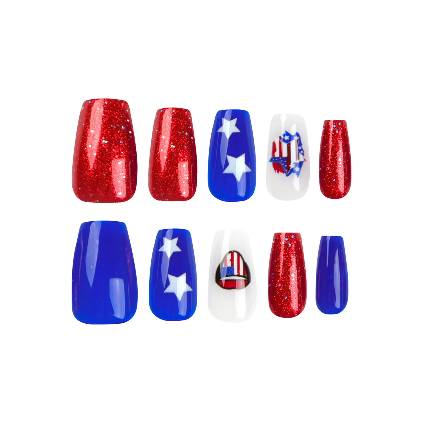 24pcs Press-on Nail for Women Long Lasting Independence Day Theme Fake Nail for Daily Lives Everyday Use