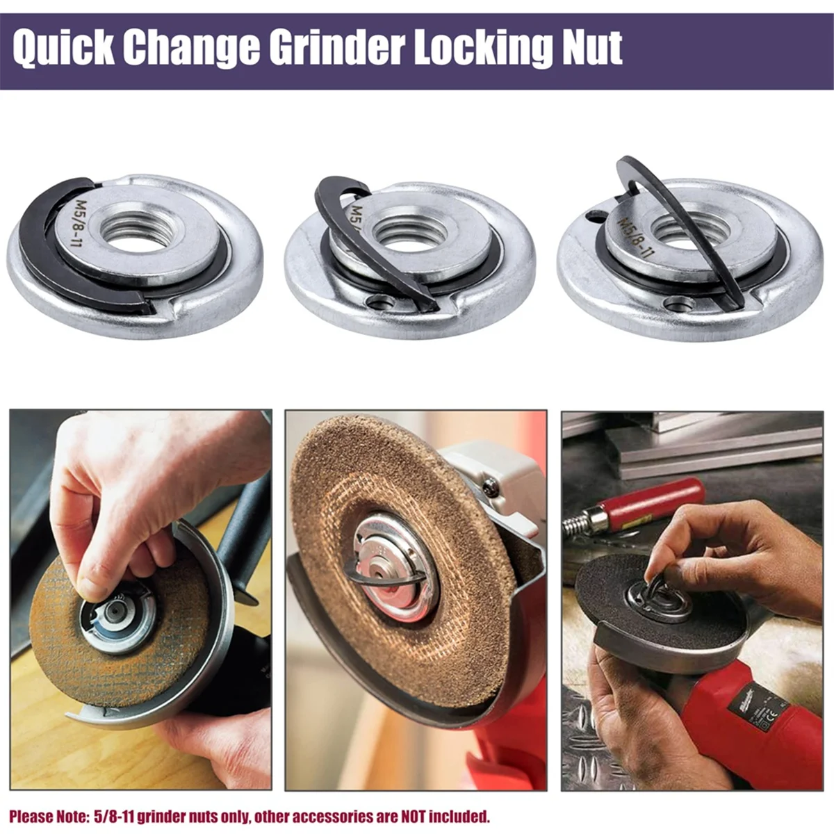 

ABFKW 2 шт. быстросменные фланцевые гайки для угловой шлифовальной машины 5/8-11, сменные стопорные гайки для шлифовальной машины, стопорные гайки для шлифовальной машины