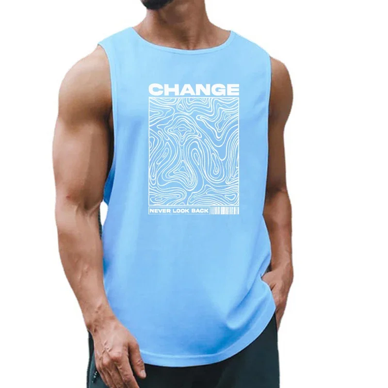 Summer Men Fashion Gym Workout  Pumping iron Tank Tops Fitnes Clothing Quick Dry Loose Bodybuilding Sleeveless Breathable Shirts view 5