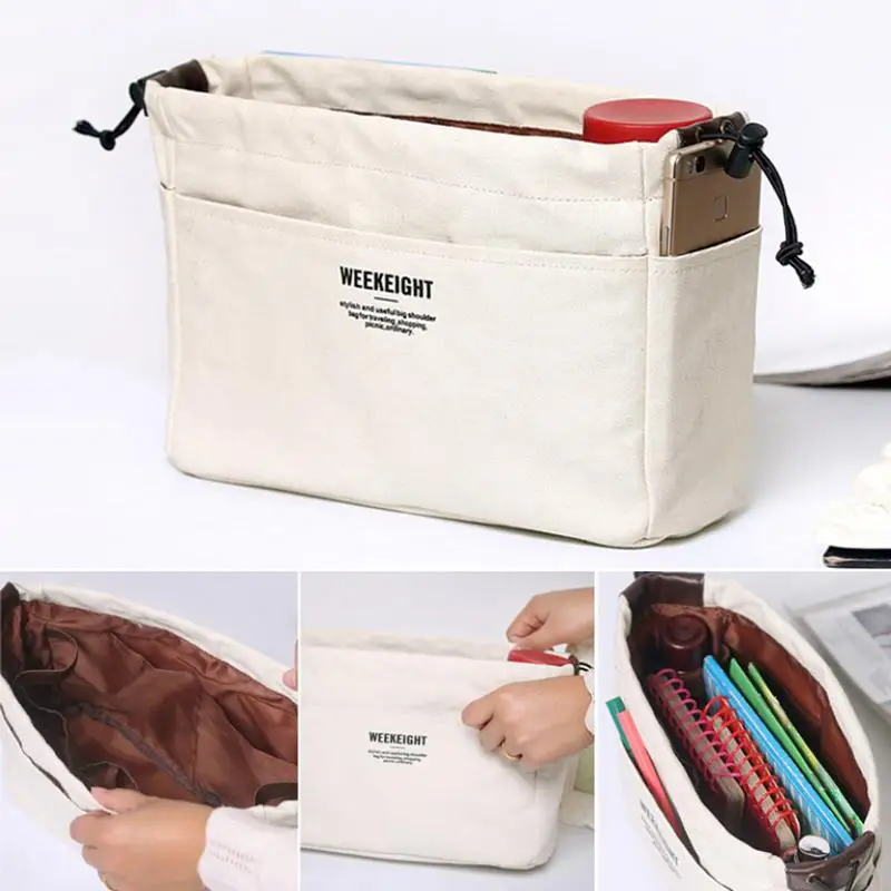 Portable Drawstring Canvas Storage Organizer Multi-Pockets Liner Bag for Baby Diaper Wipes Travel Storage