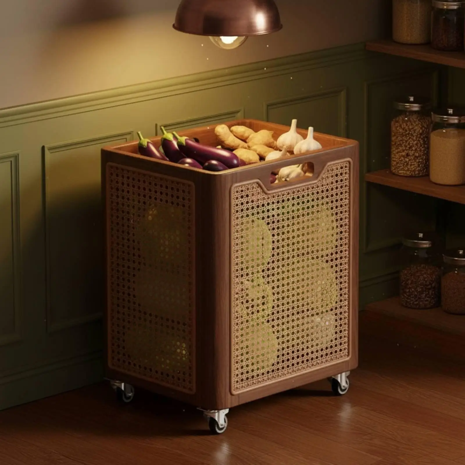 Wooden Kitchen Trolley Large Capacity Rolling Utility Trolley with Baskets
