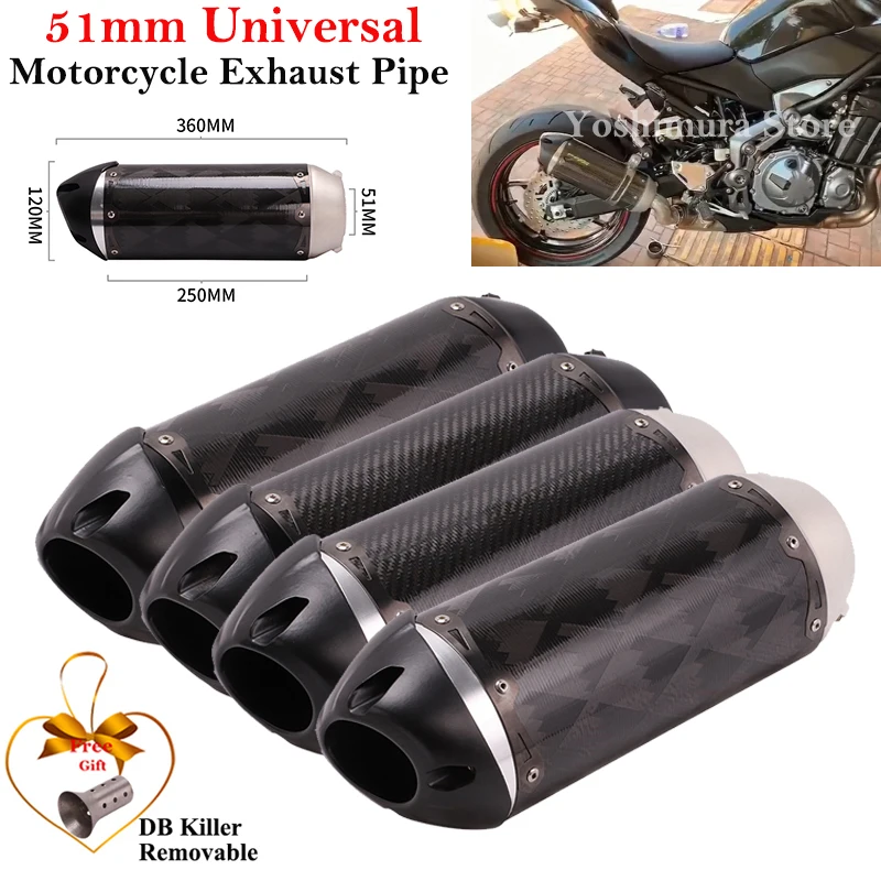 

51mm Universal Motorcycle Exhaust Pipe Cafe Racer Escape Moto Modified CNC Carbon Fiber Two Brothers Exhaust For CBR250 R1 R3