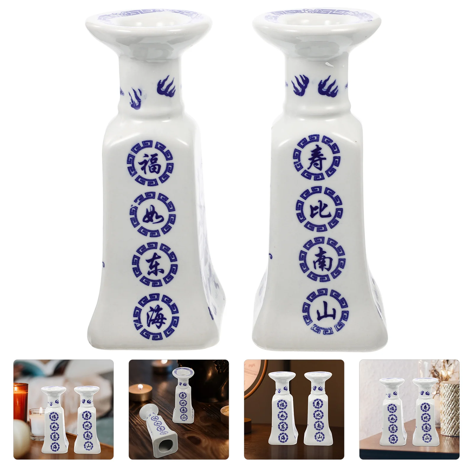 

2Pcs Ceramic Holders Vintage Worship Candlesticks for Home Temple Decor Ancestor Offering Supplies Decorative