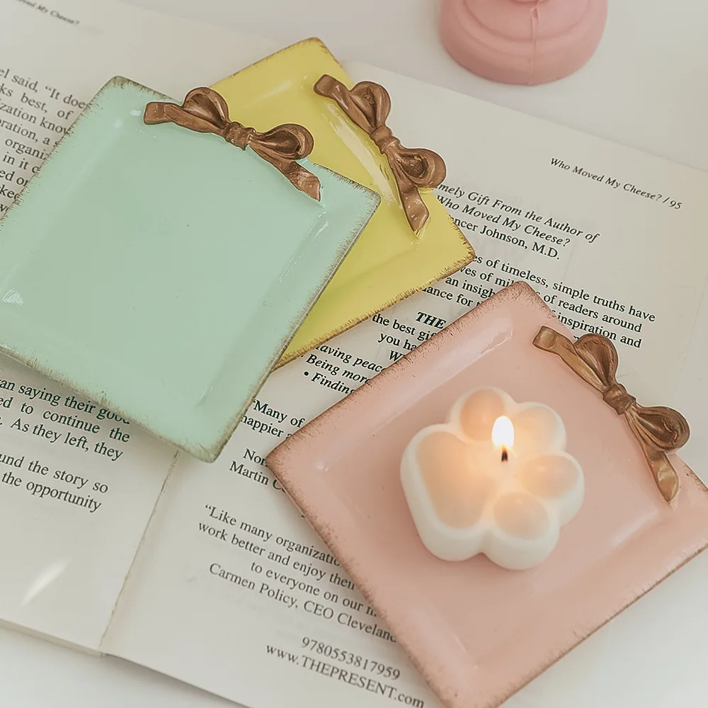 Elegant Bowknot Decor Scented Candle Holder Tray Beautiful Storage Candle Household Supplies  Props Table House Decoration