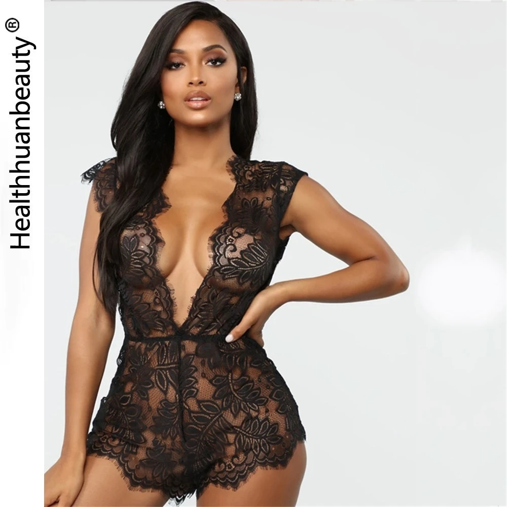 

Sleepwear Sexy Lace Night Bodysuit Lingerie Women Nightwear V-Neck Lace Fashion Underwear Jumpsuit HB244