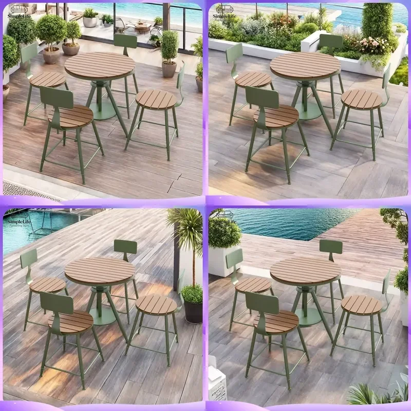 Outdoor Round Table for Balcony Patio Garden Small Dining Table Waterproof Sun Resistant Foldable Lightweight Metal Outdoor