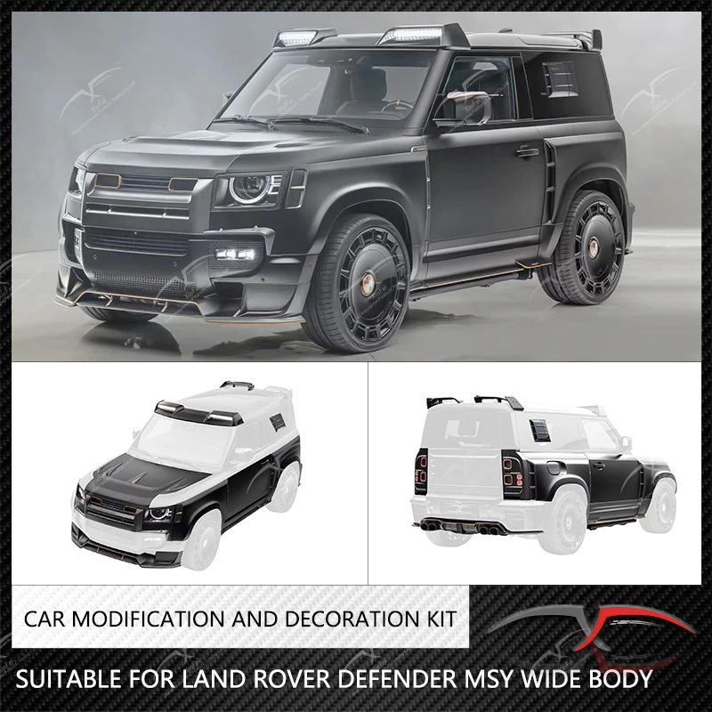 Suitable for Land Rover Defender MSY wide body carbon fiber front lip, hood, side skirts, rear lip modification kit decoration