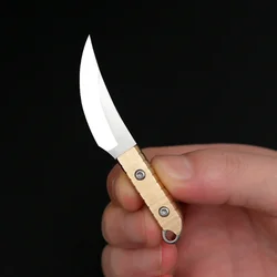 NEW Mini stainless steel knife with brass handle, outdoor portable cutting, unboxing, keychain, knife with small leather case