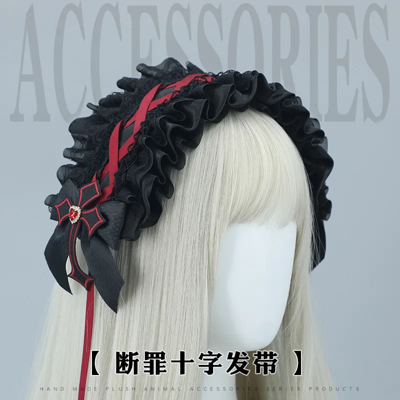 Dark Gothic Lolita accessori per capelli Comic Exhibition Cos Party Girl Headwear Cross Lace Butterfly Headband