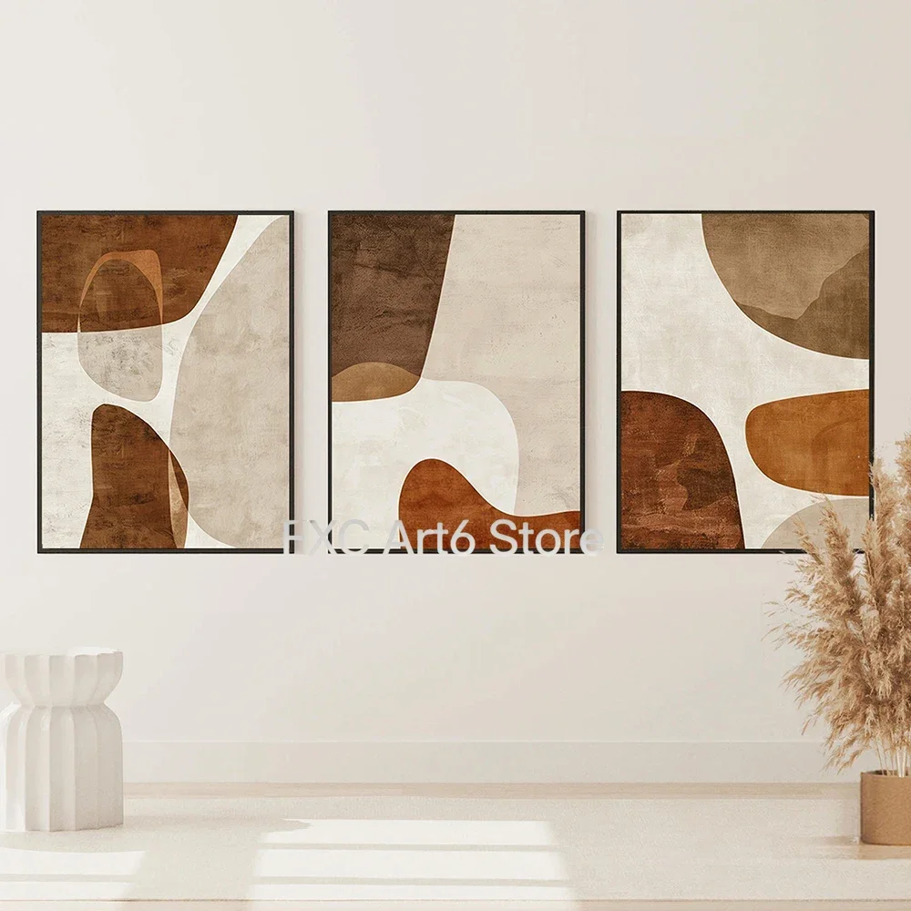 1PCS frameless Impresiones artísticas de pared abstractas Beige Tan, conjunto de 3 carteles texturizados, pinturas en lienzo min