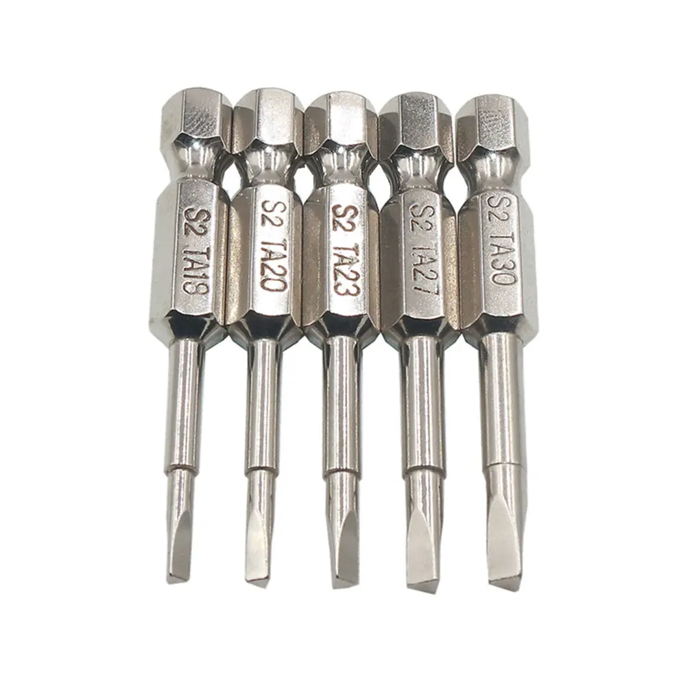 5pcs S2 Steel Magnetic Triangle Head Screwdriver Bits 50mm 1/4 Hex Shank Nozzle Pneumatic Screwdriver Electric Head