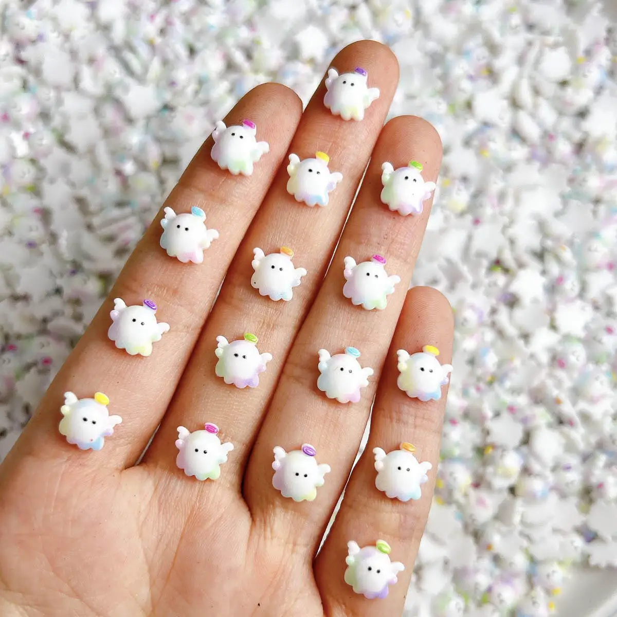 Abalorios para uñas de Ángel pequeño de colores con bonitos dibujos de resina 3D, piezas de decoración para uñas mixtas de Ángel regordete, suministros para manicura DIY