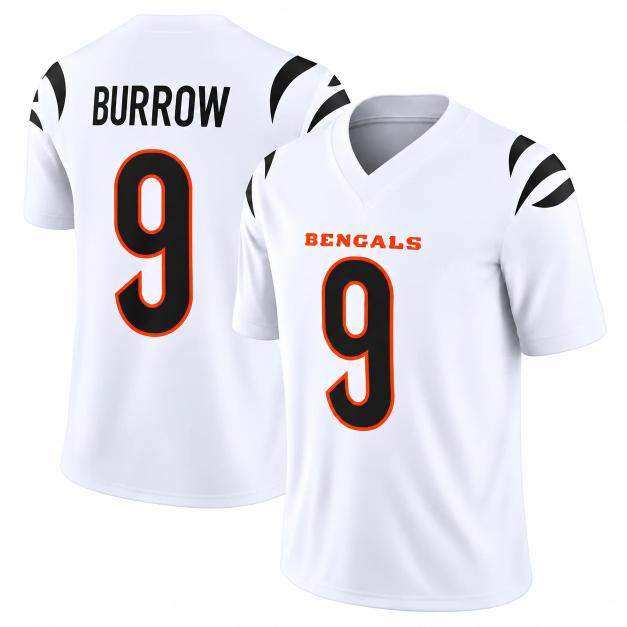 Herren # 9 Burrow American Football Weißes Spieltrikot Schnelltrocknendes Polyester Kurzarm-Shirt mit V-Ausschnitt Sport-Fan-Party Freizeitkleidung – Detail 4