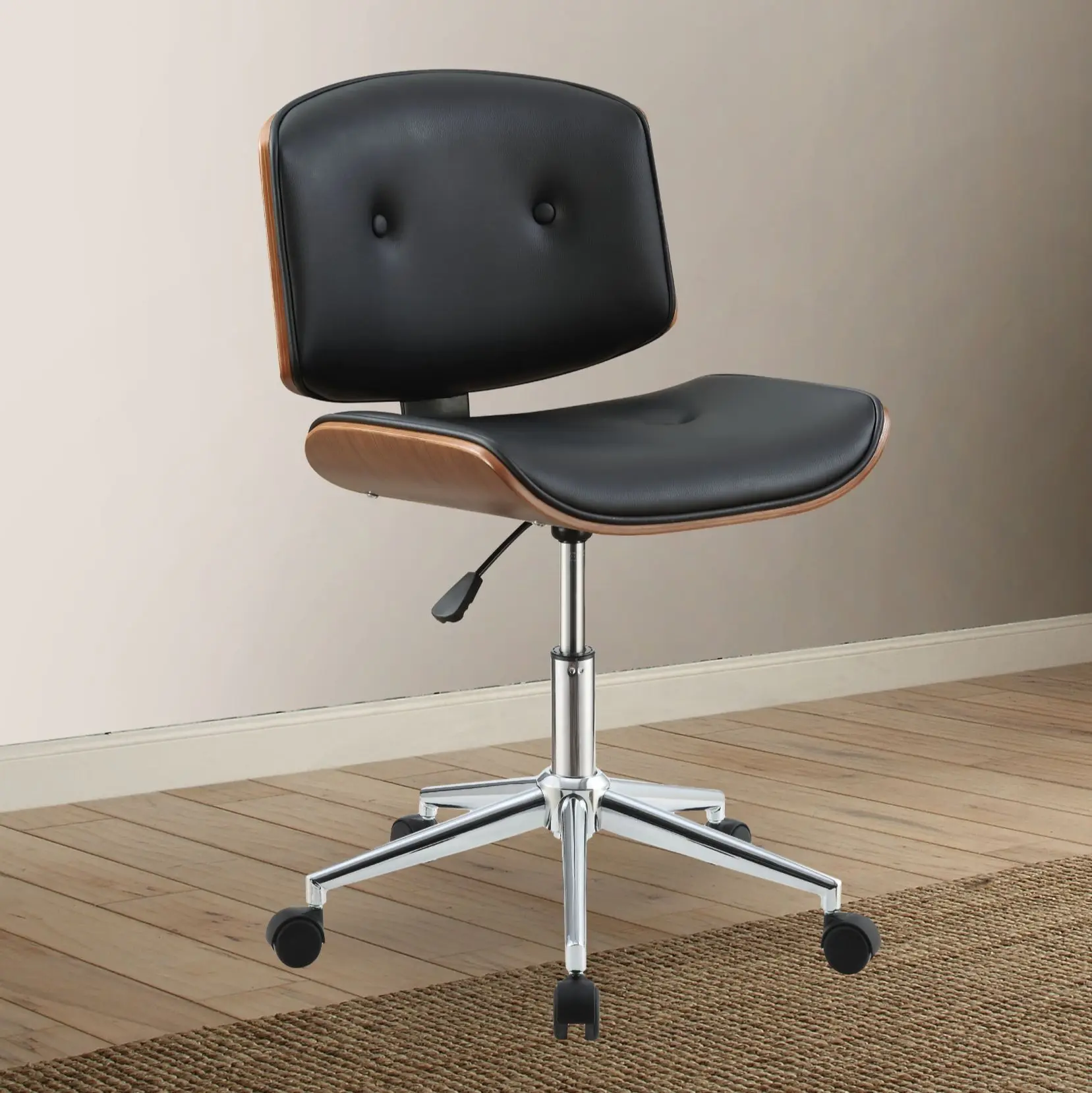 Camila Office Chair in Black PU & Walnut[US-W]