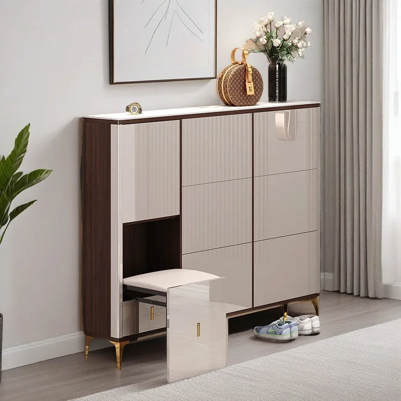 خزانة أحذية رفيعة للغاية فاخرة وخفيفة الوزن لعام 2025، باب منزلي مقابل تخزين الحائط، منزل متكامل يمكن أن يجلس كبيرًا #1