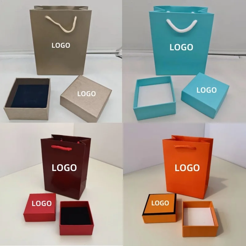 7x7cm pequena caixa de presente anel brinco pingente pulseira caixa de jóias universal com logotipo da marca original e saco de papel