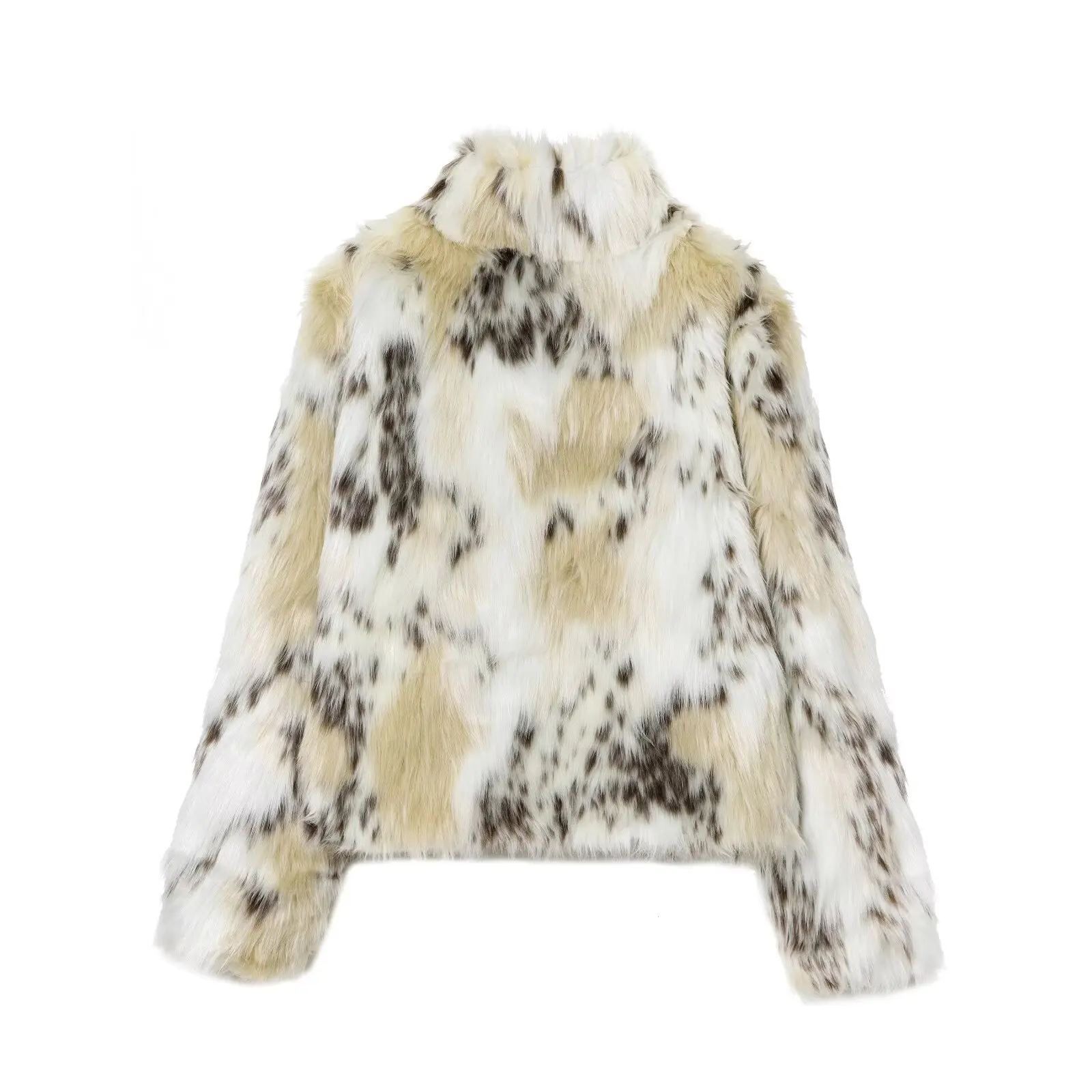 Women's Jacket Coat 2026 Printed Leopard Faux Fur Fluffy Suede Thick High Neck Hidden Button Warm Outdoor Casual Coat
